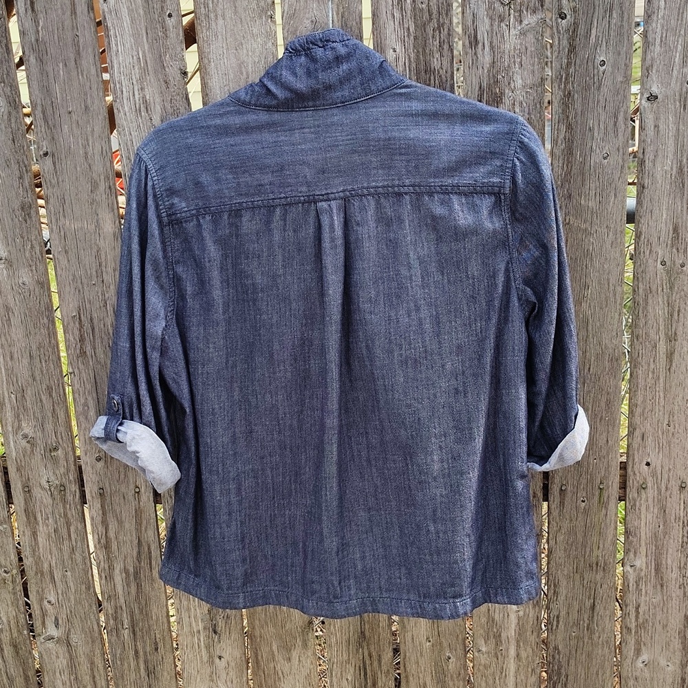 Denim Button-Up Ruffle Collar Shacket - Picture 3 of 8
